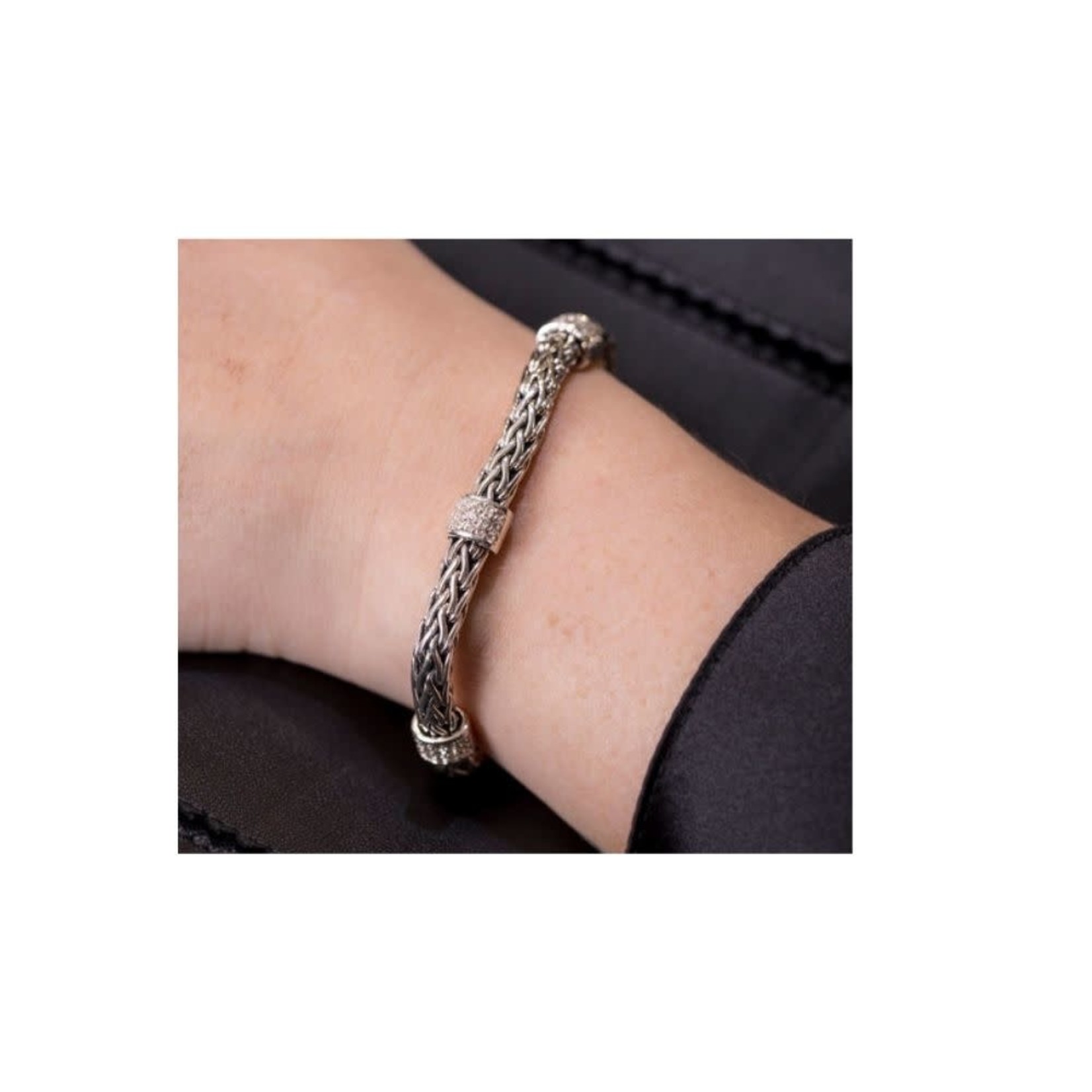 Sterling Silver White Sapphire Weave Bracelet 7.25"