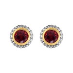 Sterling Silver & 18K Gold Garnet Stud Earrings