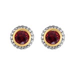 Sterling Silver & 18KY Gold Garnet Stud Earrings