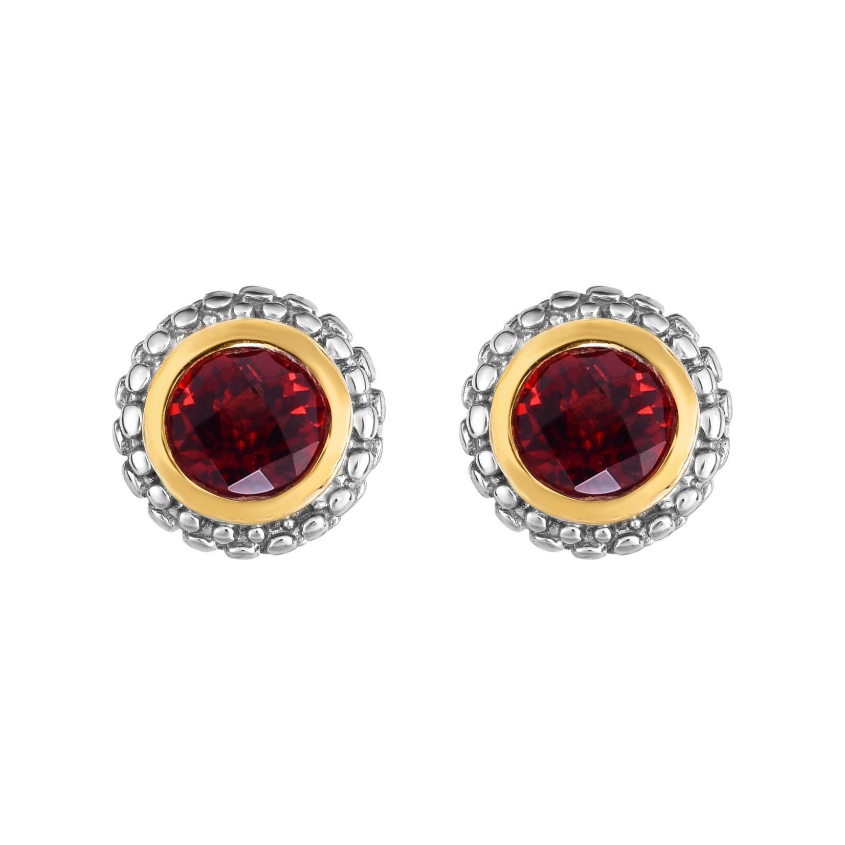 Sterling Silver & 18KY Gold Garnet Stud Earrings