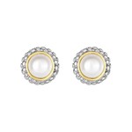 Sterling Silver & 18KY Gold  5mm Pearl Stud Earrings