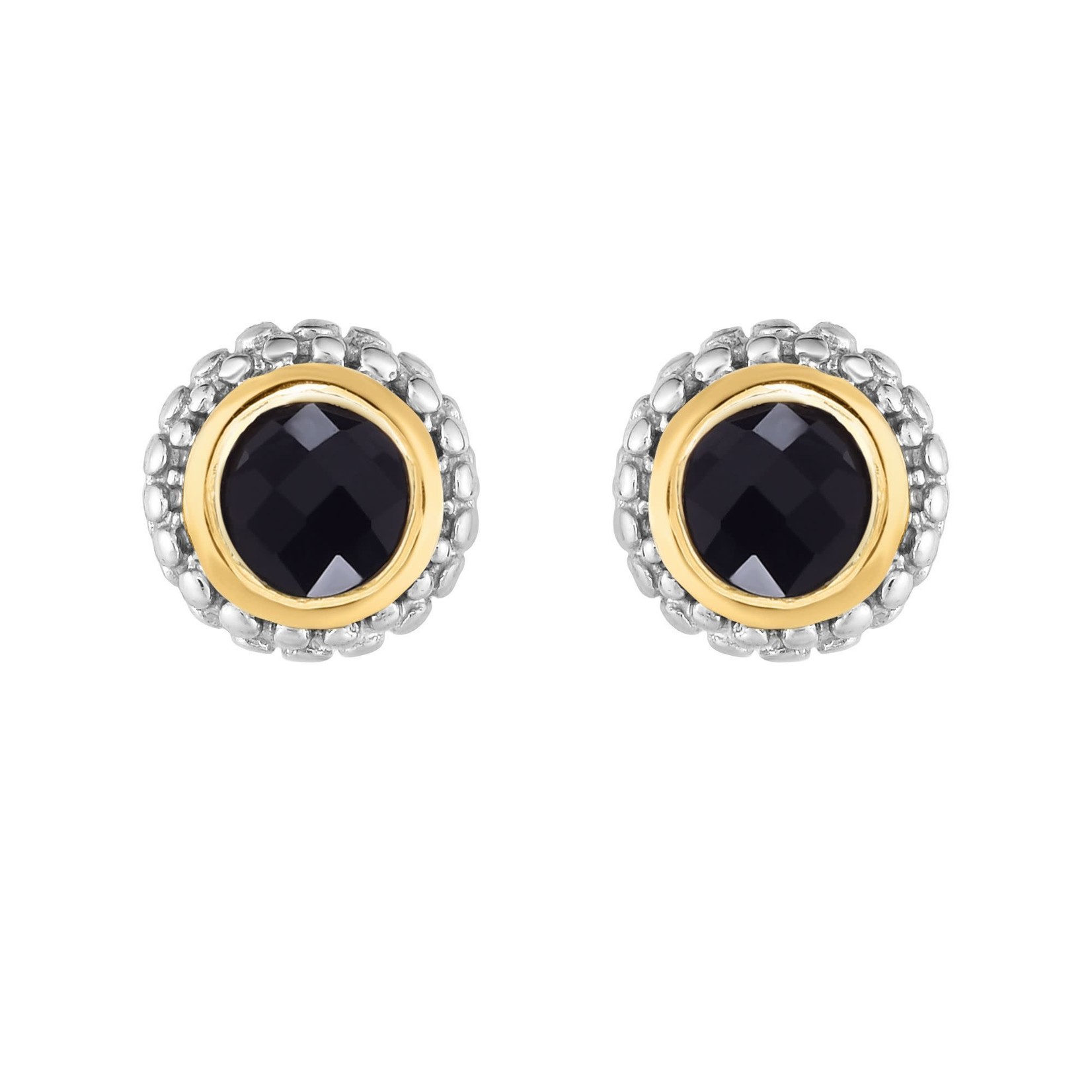 Sterling Silver & 18KY Gold Onyx Stud Earrings