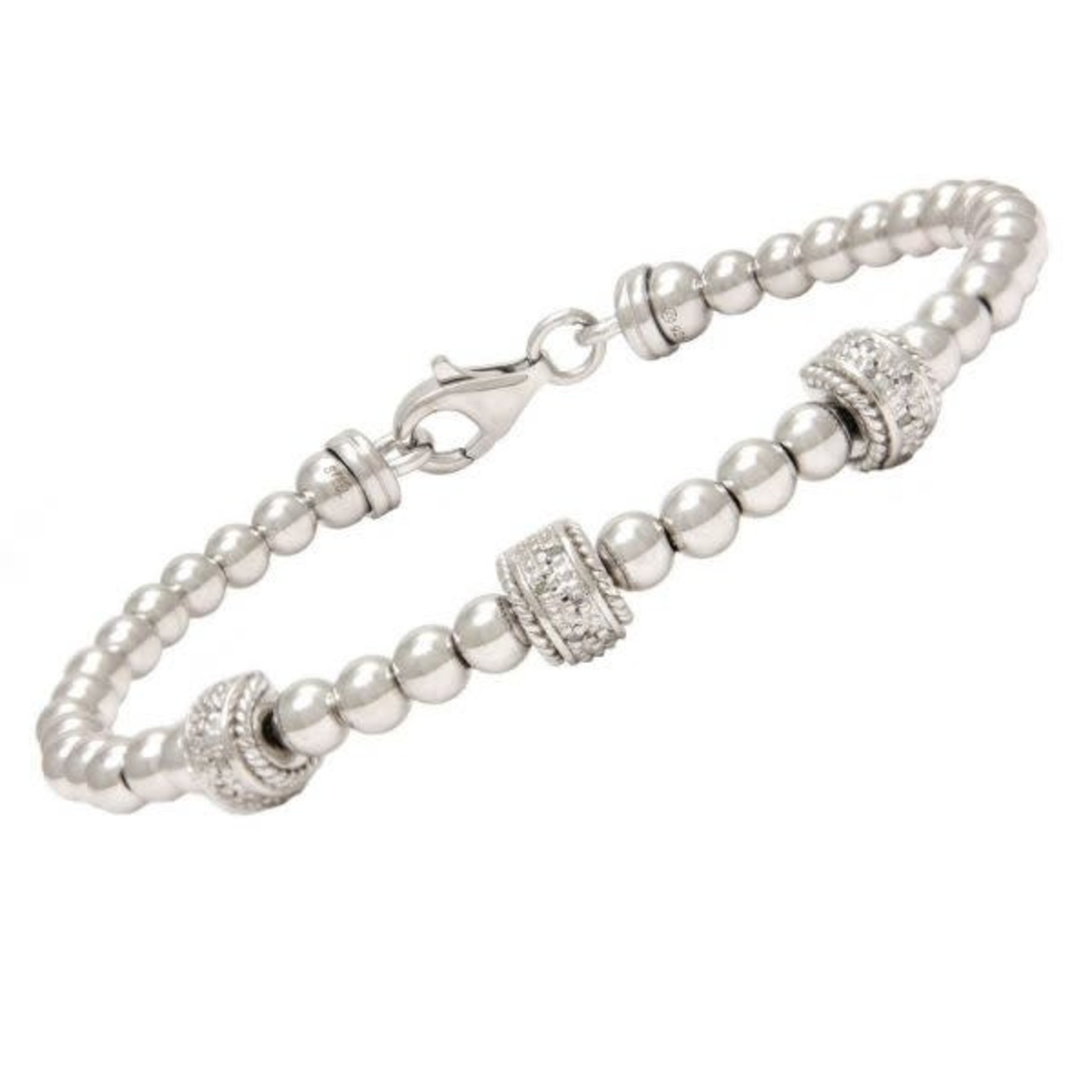 Sterling Silver Diamond Rondelle Bead Bangle