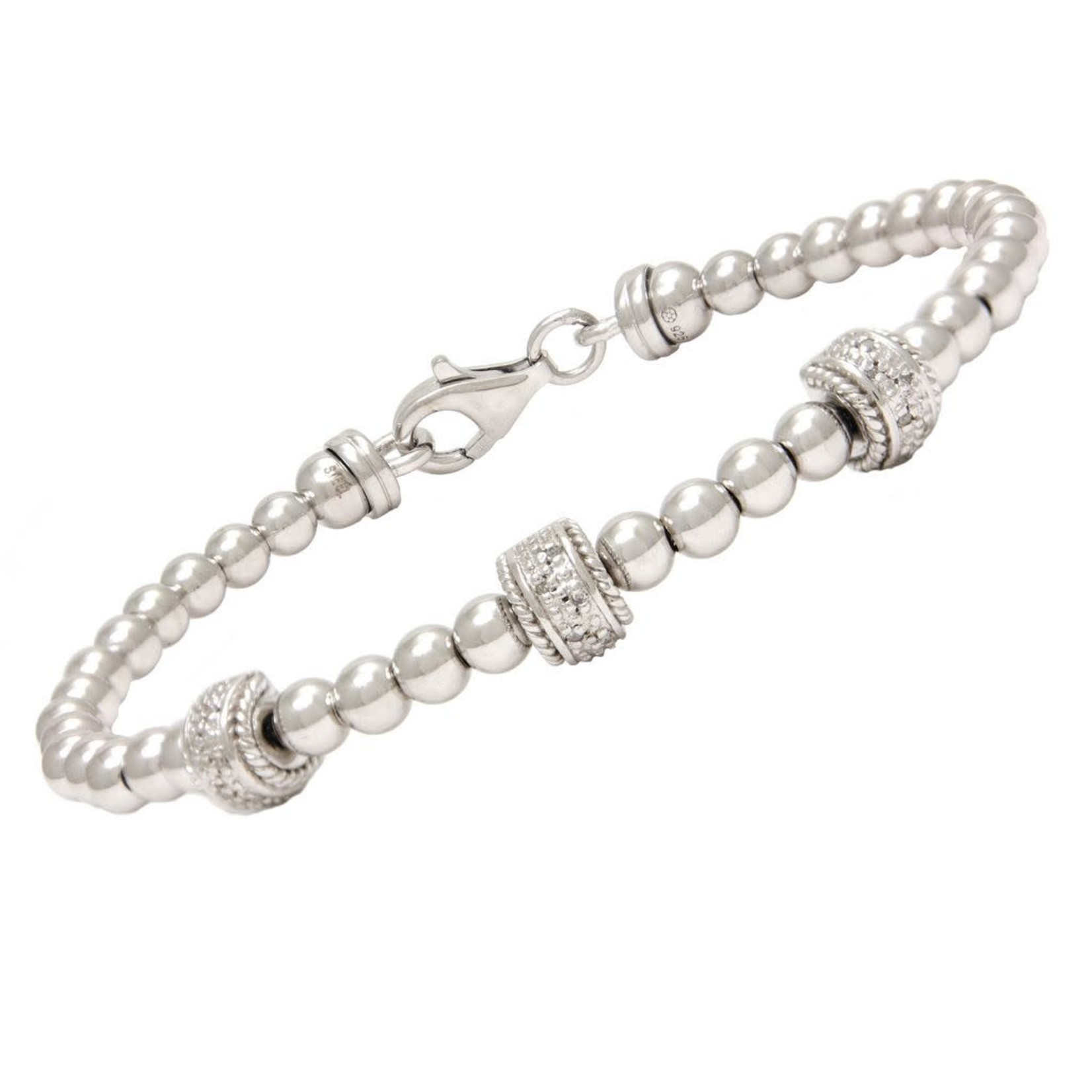 Sterling Silver Diamond Rondelle Bead Bangle