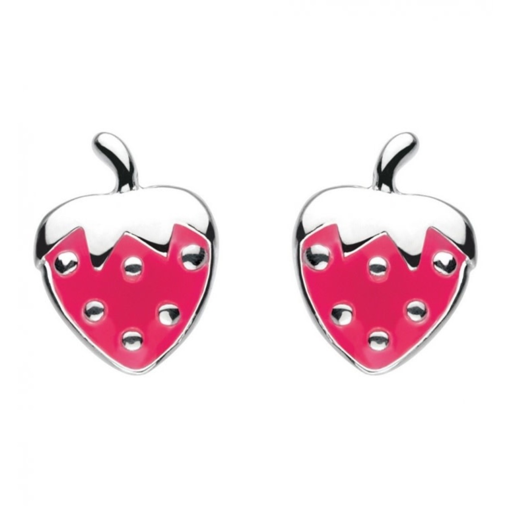 Sterling Silver Enamel Strawberry Stud