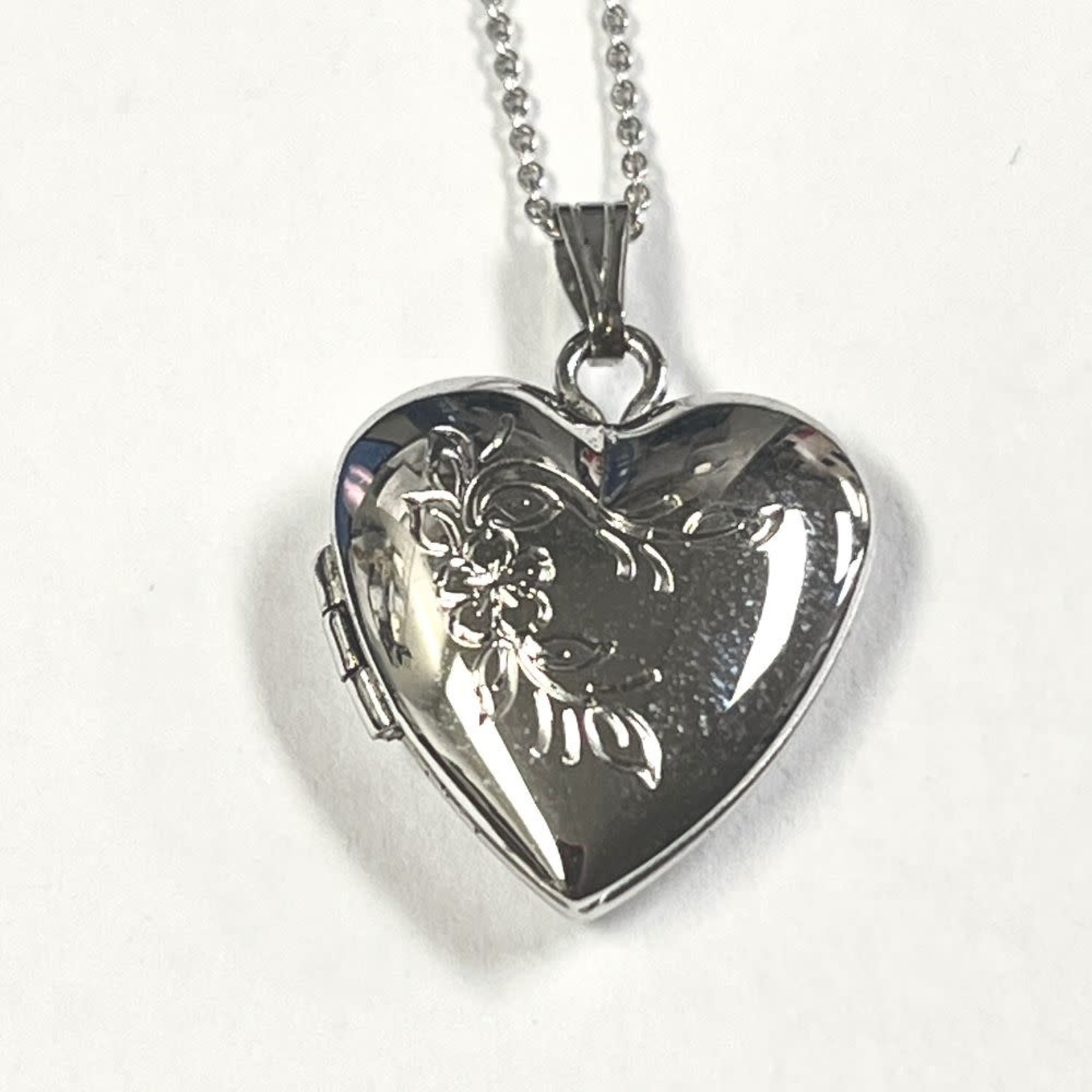 Sterling Silver Floral Engraved Heart Locket