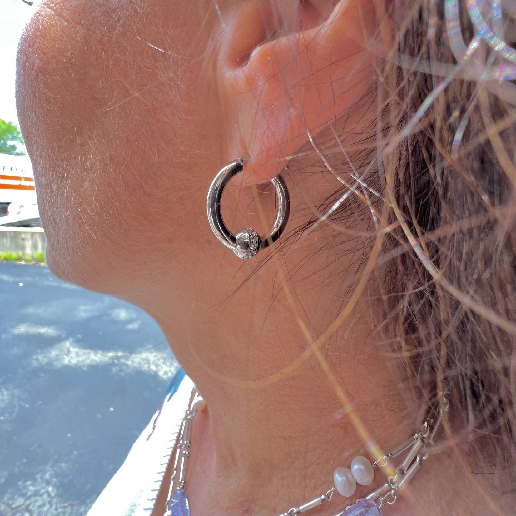 Sterling Silver Cape Cod Medium Zirconia Hoop Earrings
