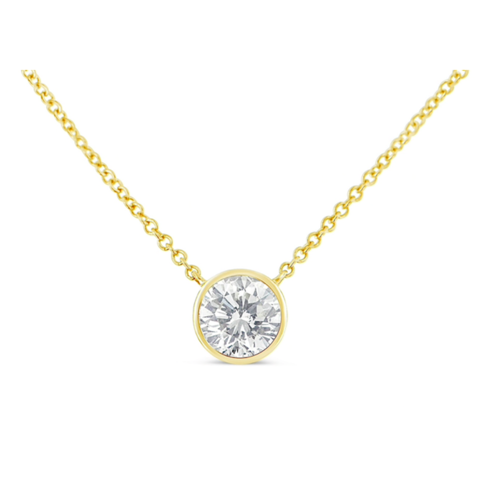 14K Yellow Gold Round 1 Carat Diamond Bezel Pendant