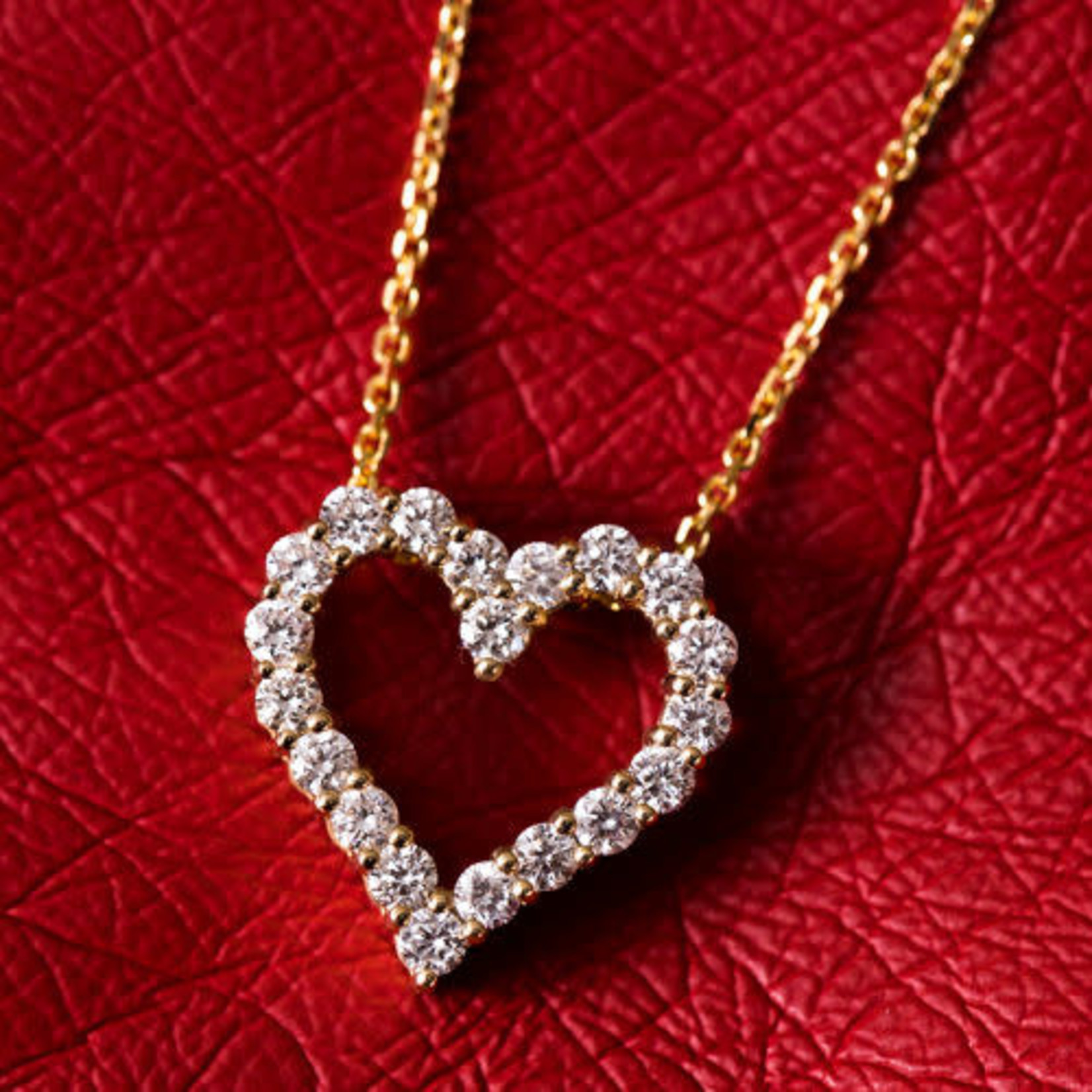 14K Yellow Gold Open Heart Diamond Pendant