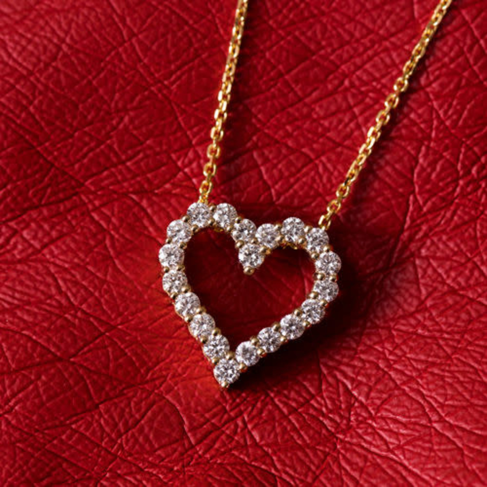 14K Yellow Gold Open Heart Diamond Pendant