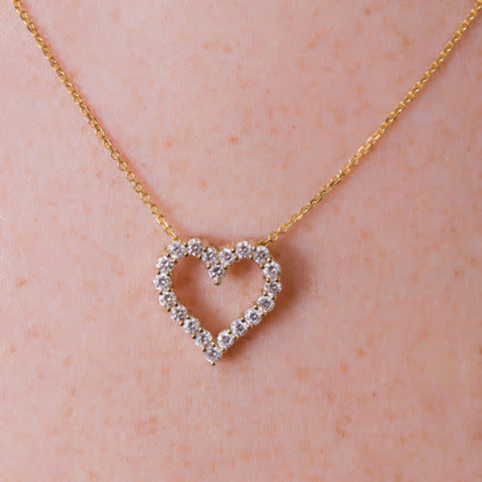 14K Yellow Gold Open Heart Diamond Pendant