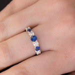 14K White Gold Sapphire 0.92ctw & Diamond 0.67ctw Trellis Band