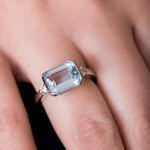 14K Gold Aqua Blue Topaz & Diamond Semi Bezel Ring