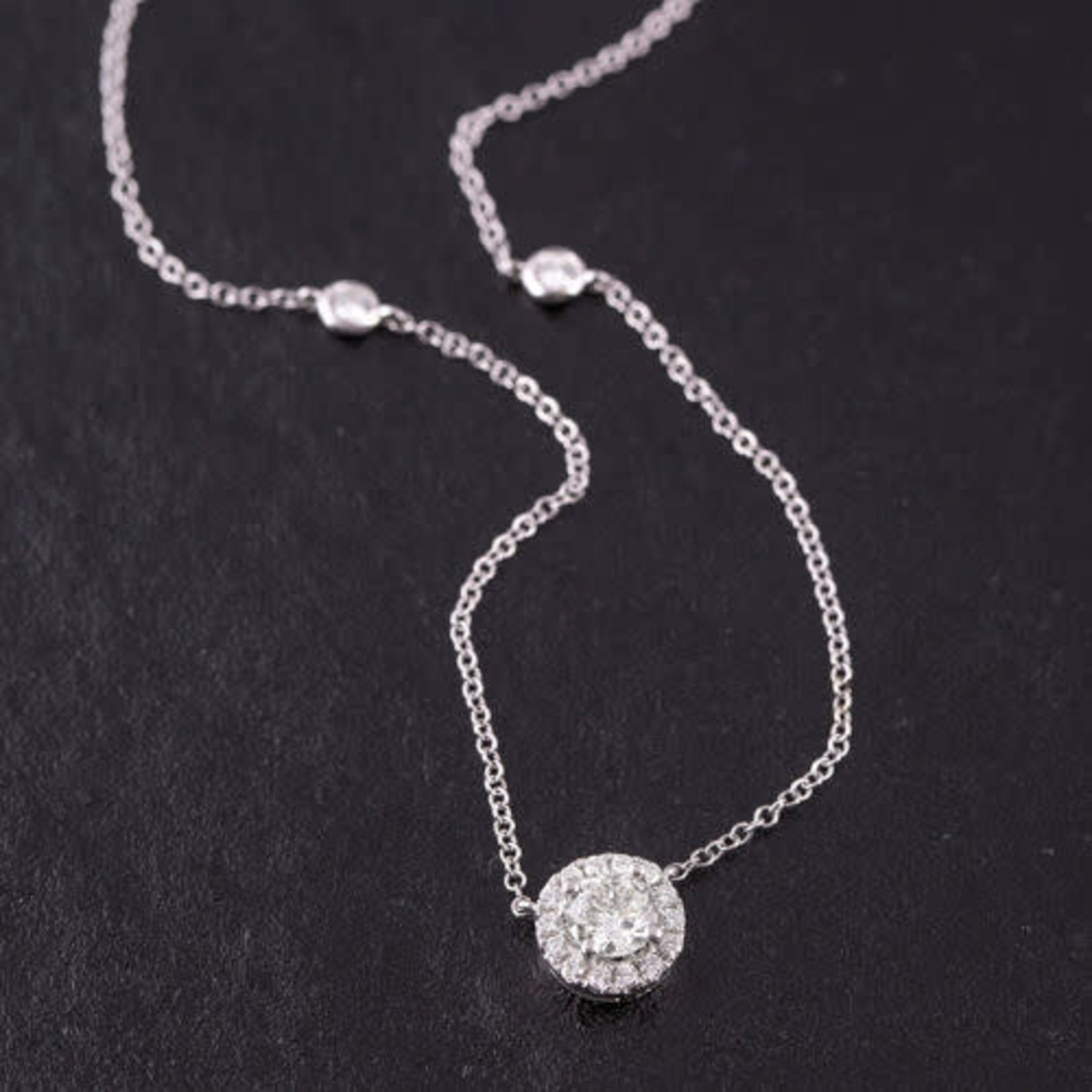 14K White Gold 1.00 Carat Diamond Halo Cluster Necklace