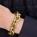 18K Yellow Gold Hammered Chain Link Bracelet Made in Italy