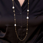 18K Yellow Gold South Sea Pearls and Diamonds .25ctw 27" Necklace