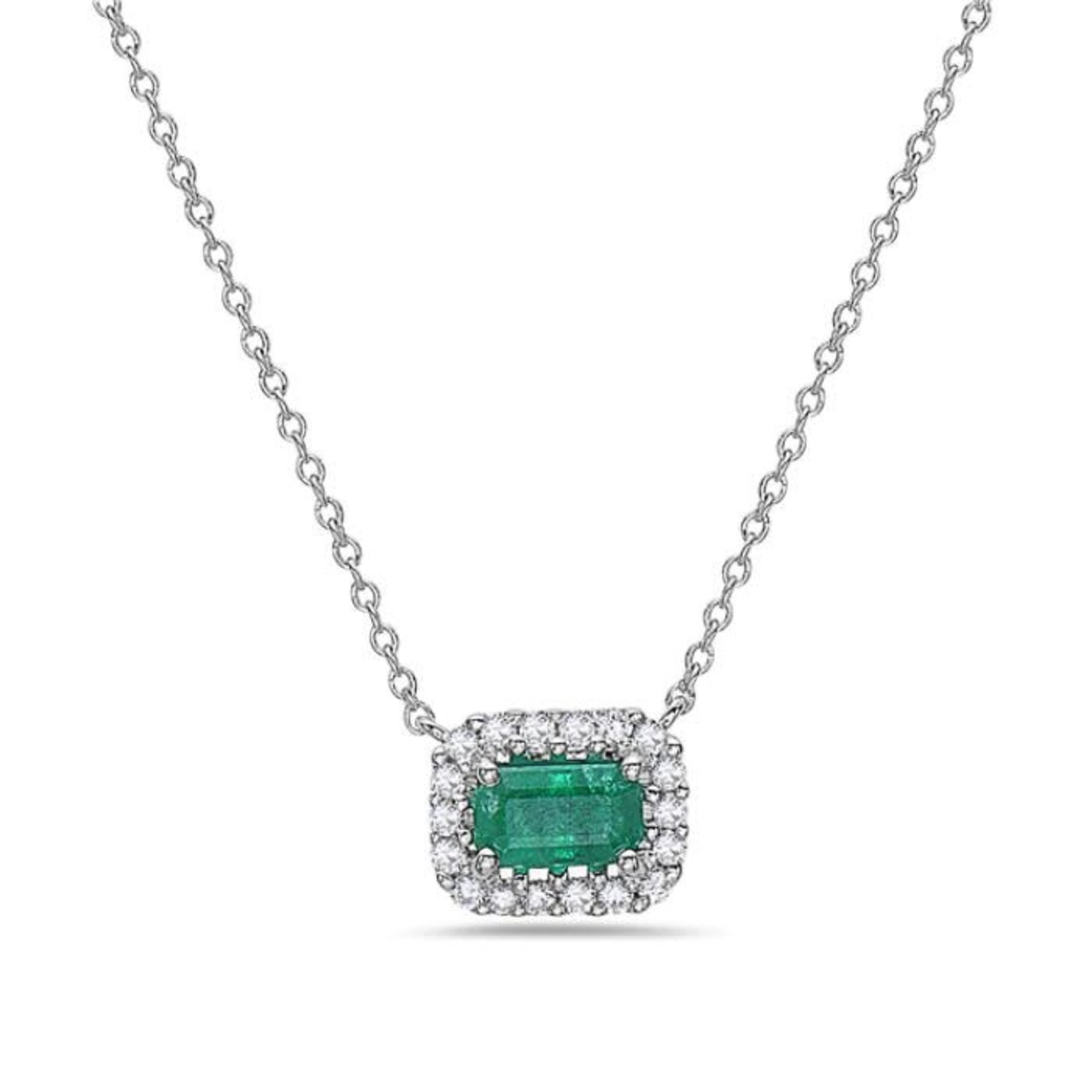 18KW Gold Emerald & Diamond East West Halo Pendant