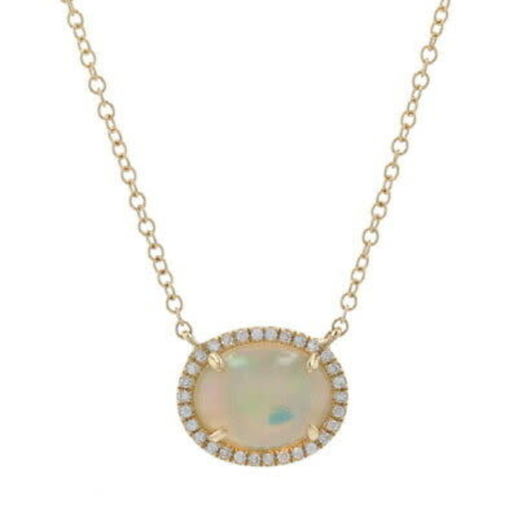 14K Yellow Gold Opal Diamond 0.33ctw Oval Pendant 18"