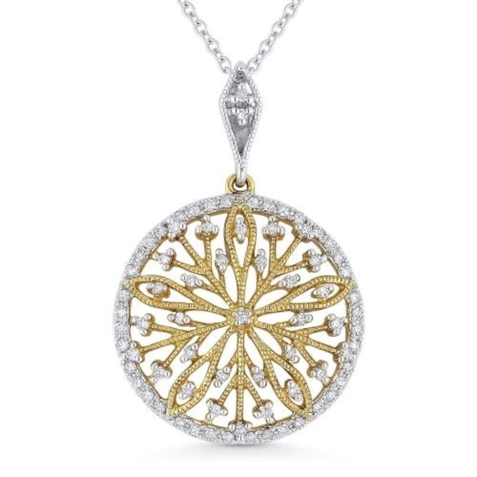 14K White &Yellow Vintage Filigree Diamond Pendant