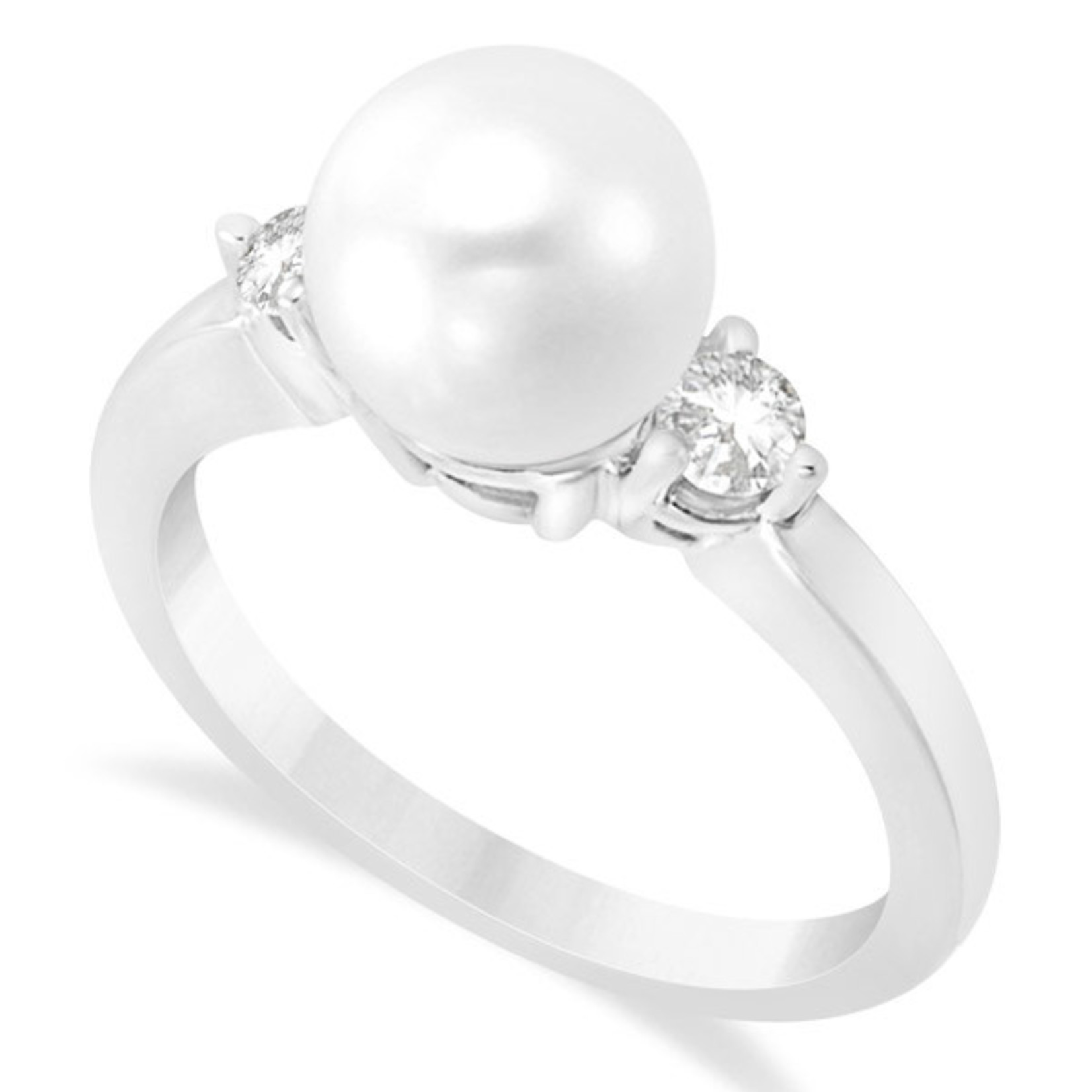 14K White Gold Akoya Pearl & Diamond Ring