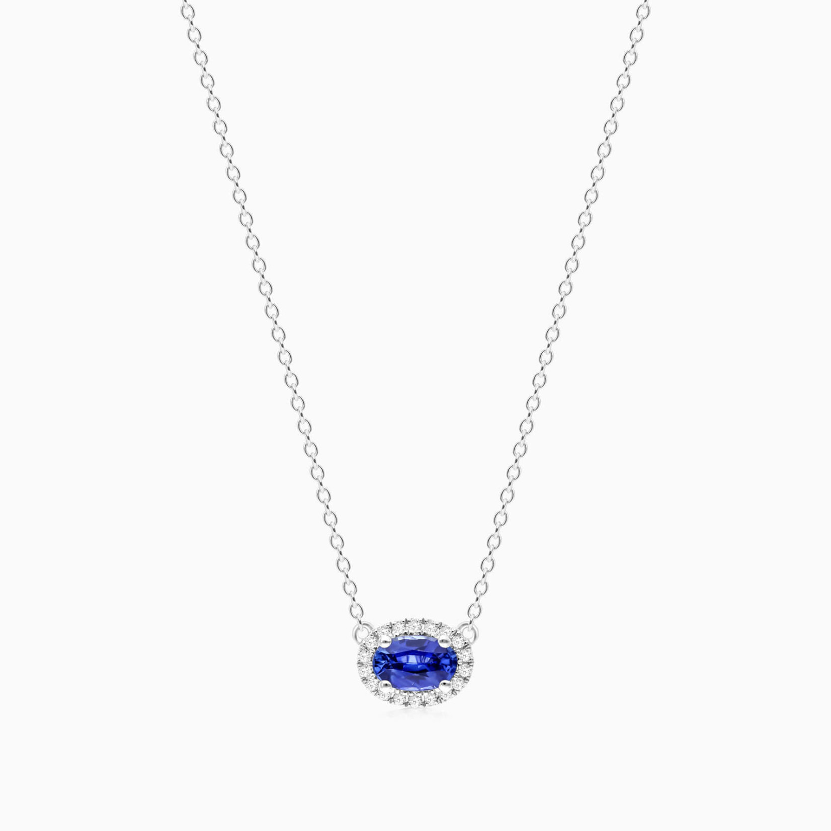 14K White Gold Sapphire & Diamond Halo Necklace