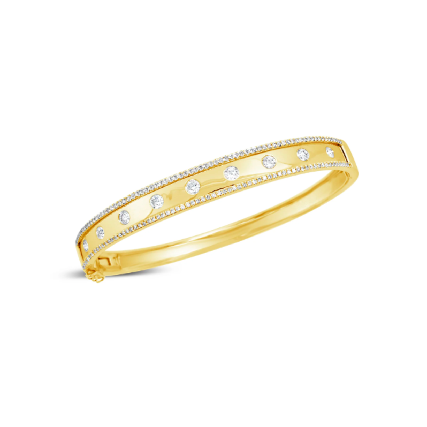 14K Yellow Gold 1 Carat Diamond Pave Bar Bangle