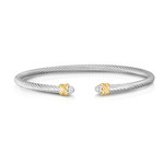 18K Yellow Gold Sterling Silver Diamond Cable Bangle 0.03ctw
