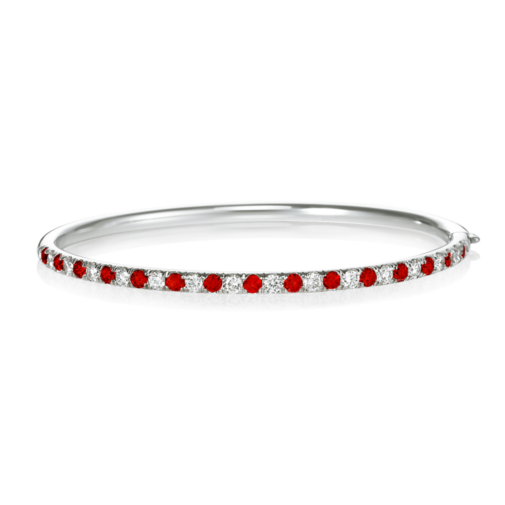 14K White Gold Ruby & Diamond Bangle