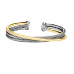 Sterling Silver 18KY Gold Cable Bypass Cuff Bracelet