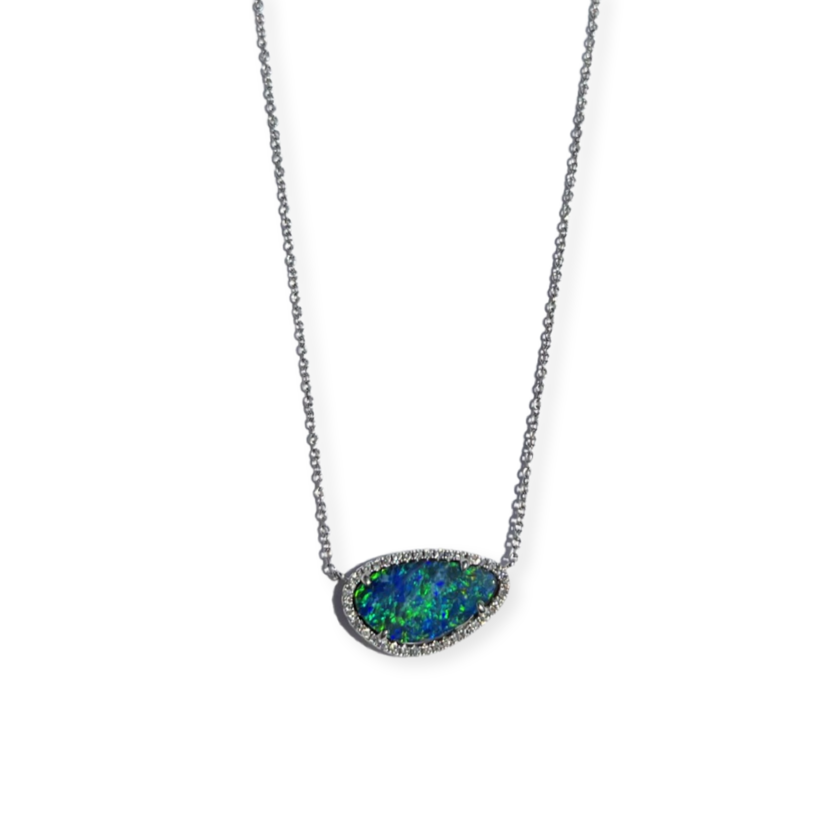18K Gold Opal & Diamond Halo Necklace