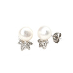 14K Gold Cultured Pearl & Diamond Stud Earrings