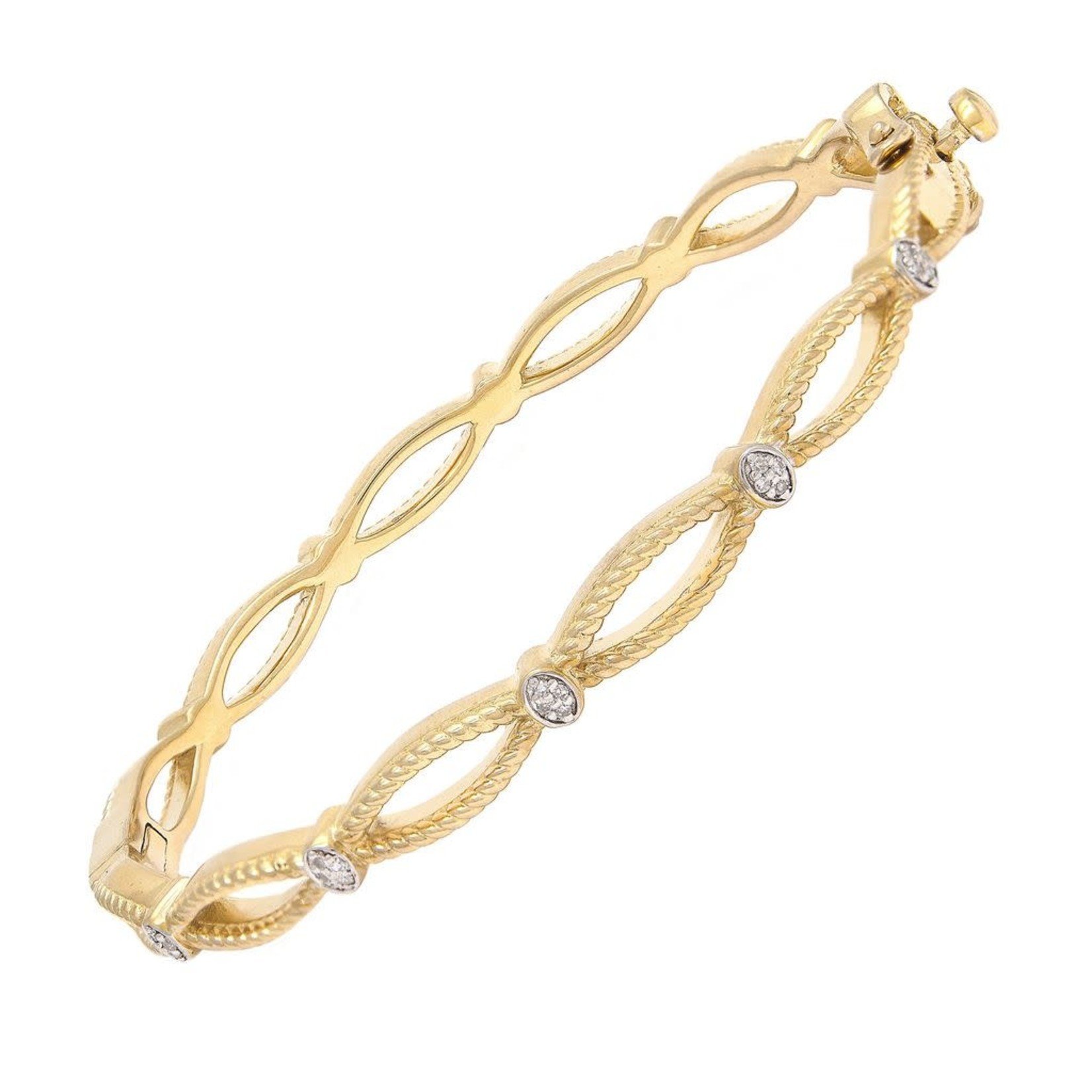 14K Gold Sterling Silver Diamond Open Rope Bangle