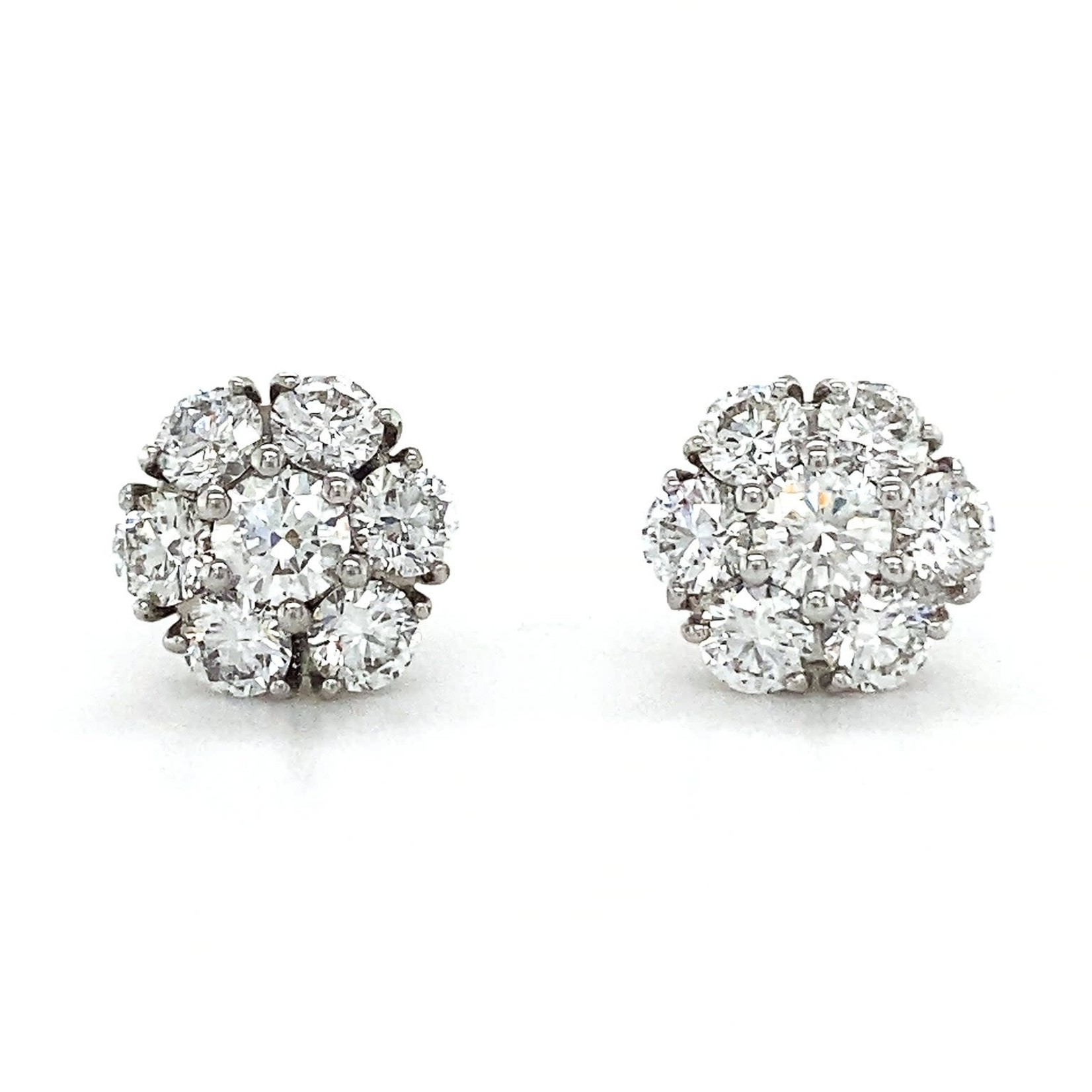 14K White Gold Diamond Cluster Stud Earrings