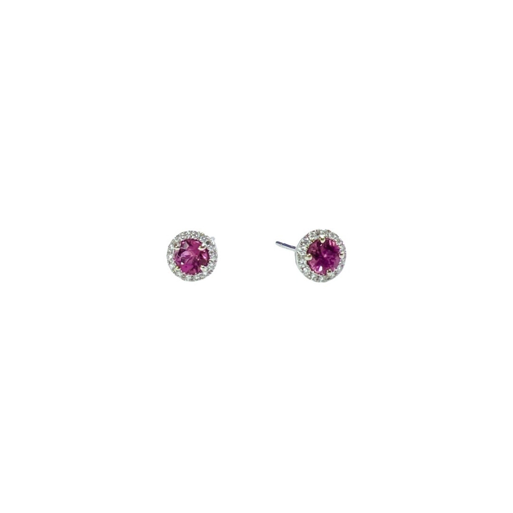 14K Gold Pink Tourmaline & Diamond Halo Stud Earrings