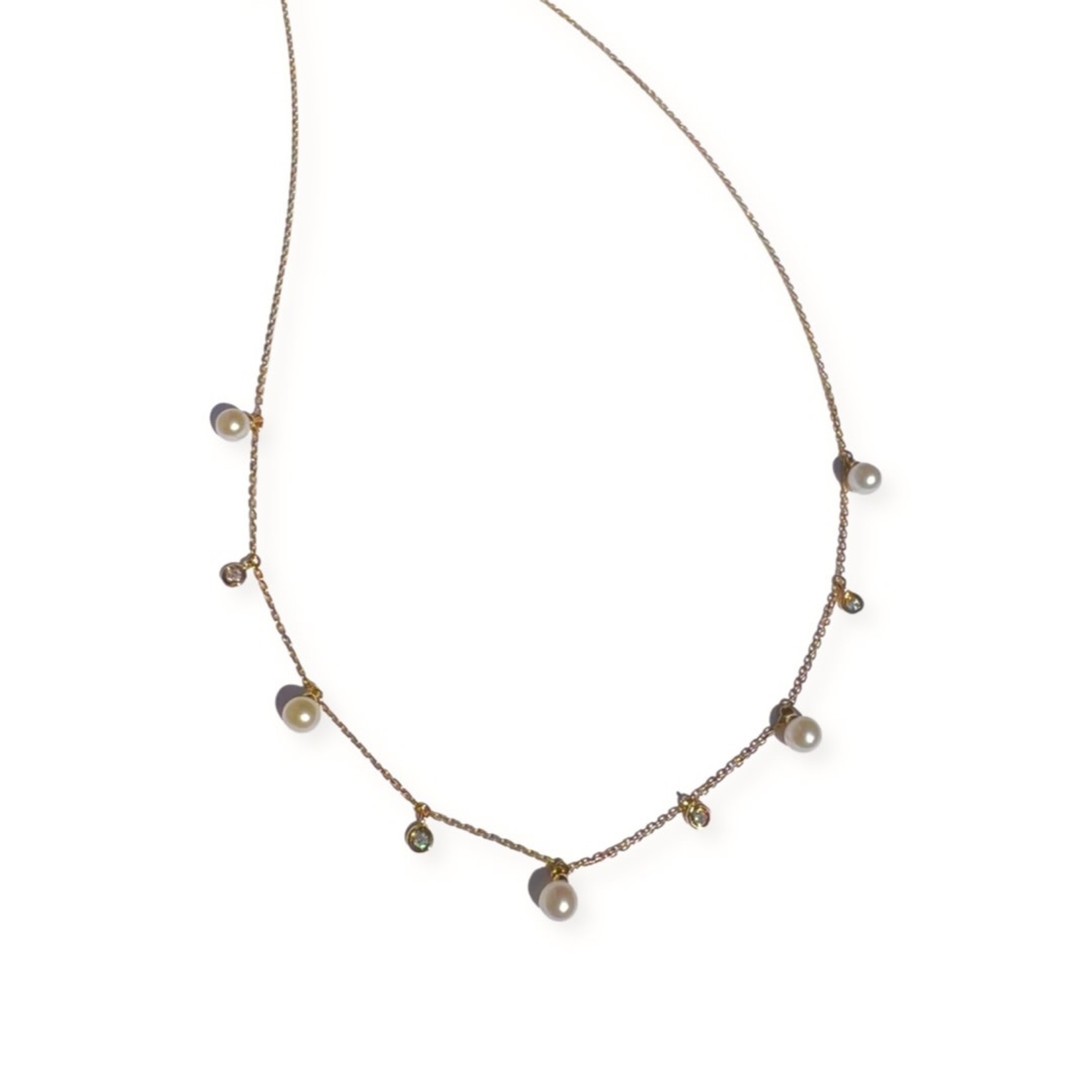 14K Yellow Gold Pearl & Diamond Drop Necklace