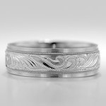 14K White Gold Engraved Scroll Band