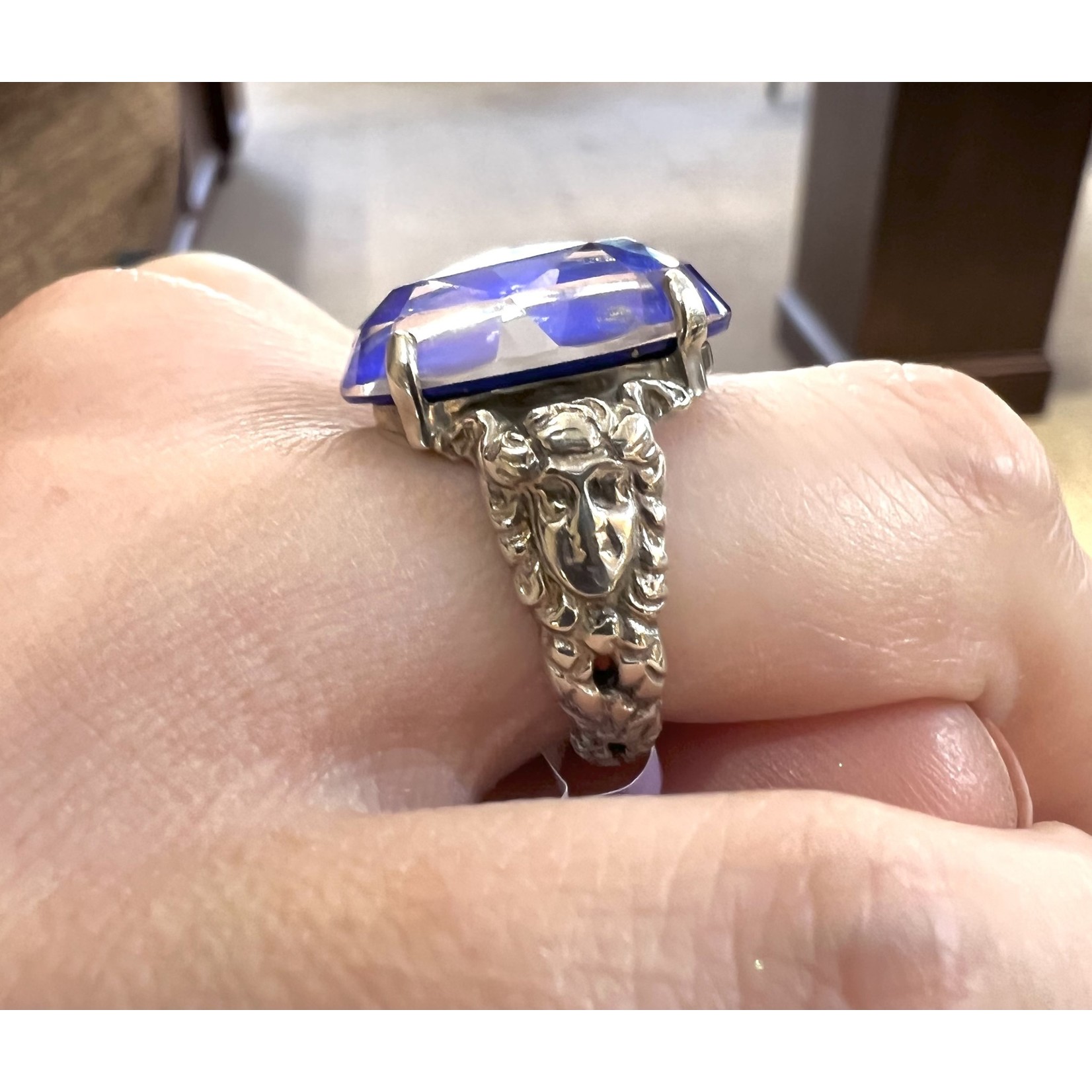 Sterling Silver Lapis with Golden Flake Doublet Medusa Ring