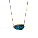 14K Gold Opal & Diamond Halo Necklace