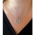 14K White Gold Sapphire & Diamond Compass Rose Pendant