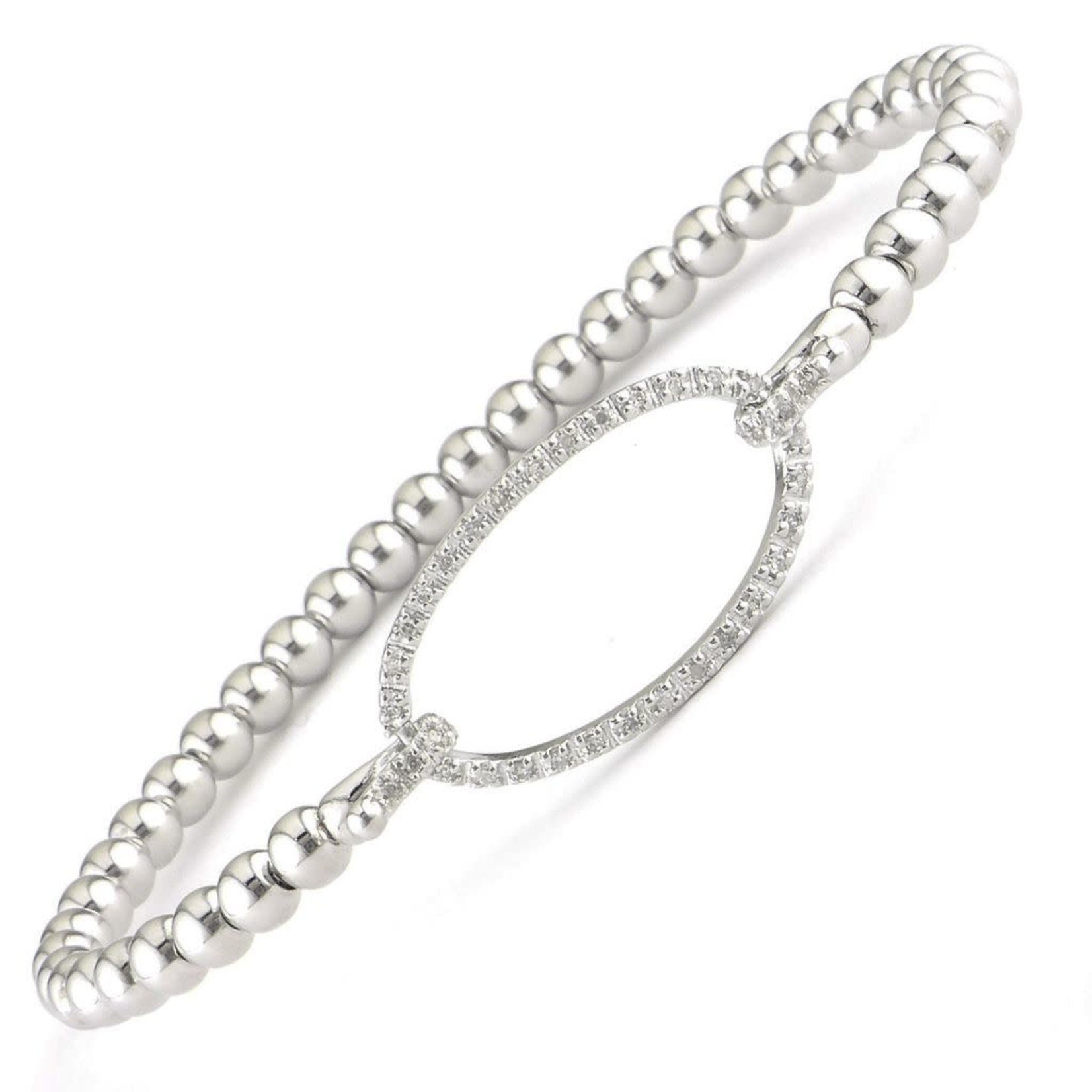 Sterling Silver Diamond Open Oval Locking Bead Bracelet