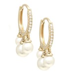 14K Yellow Gold Pearl & Diamond Fringe Drop Hoop Earrings