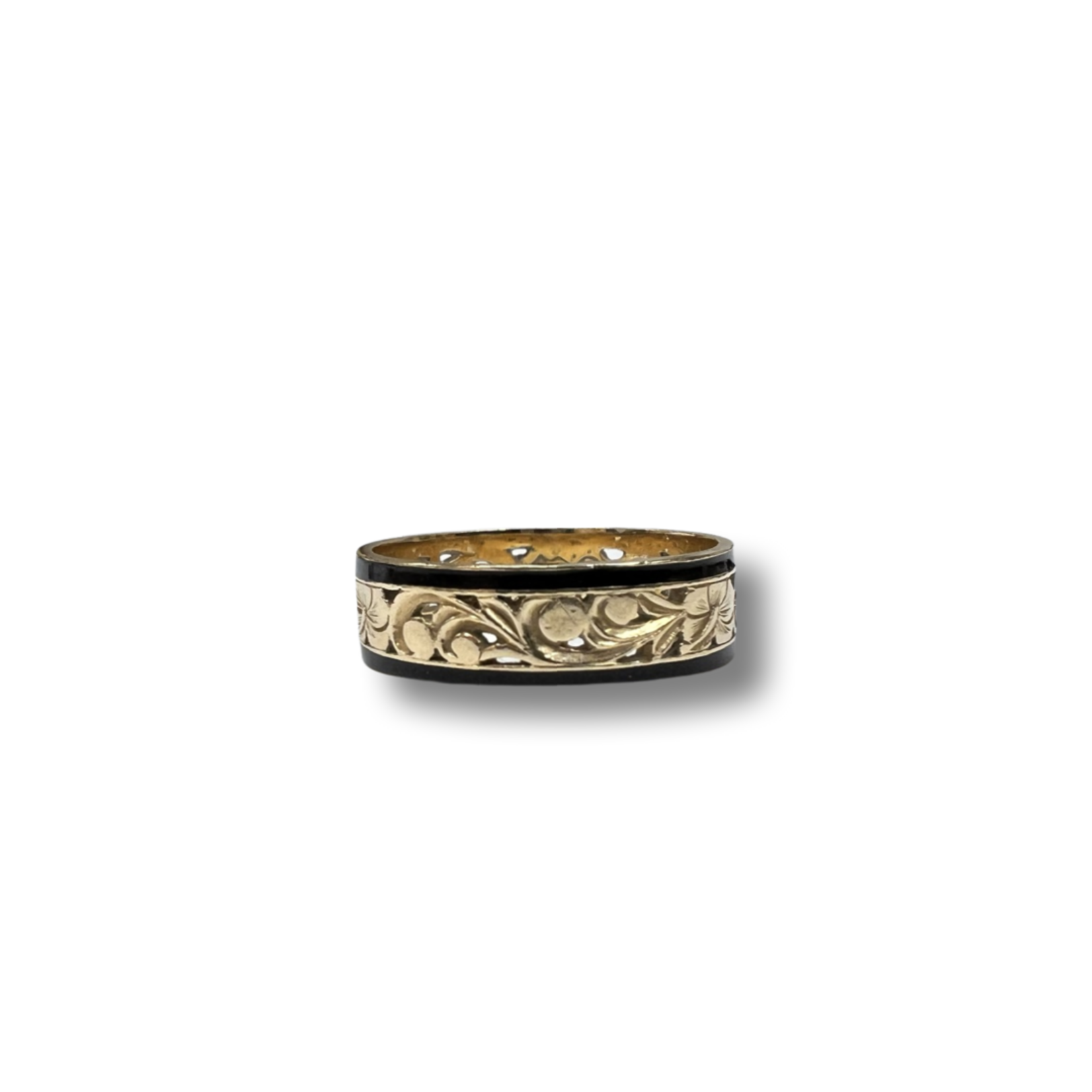 14K Yellow Gold Black Enamel Pierced Band