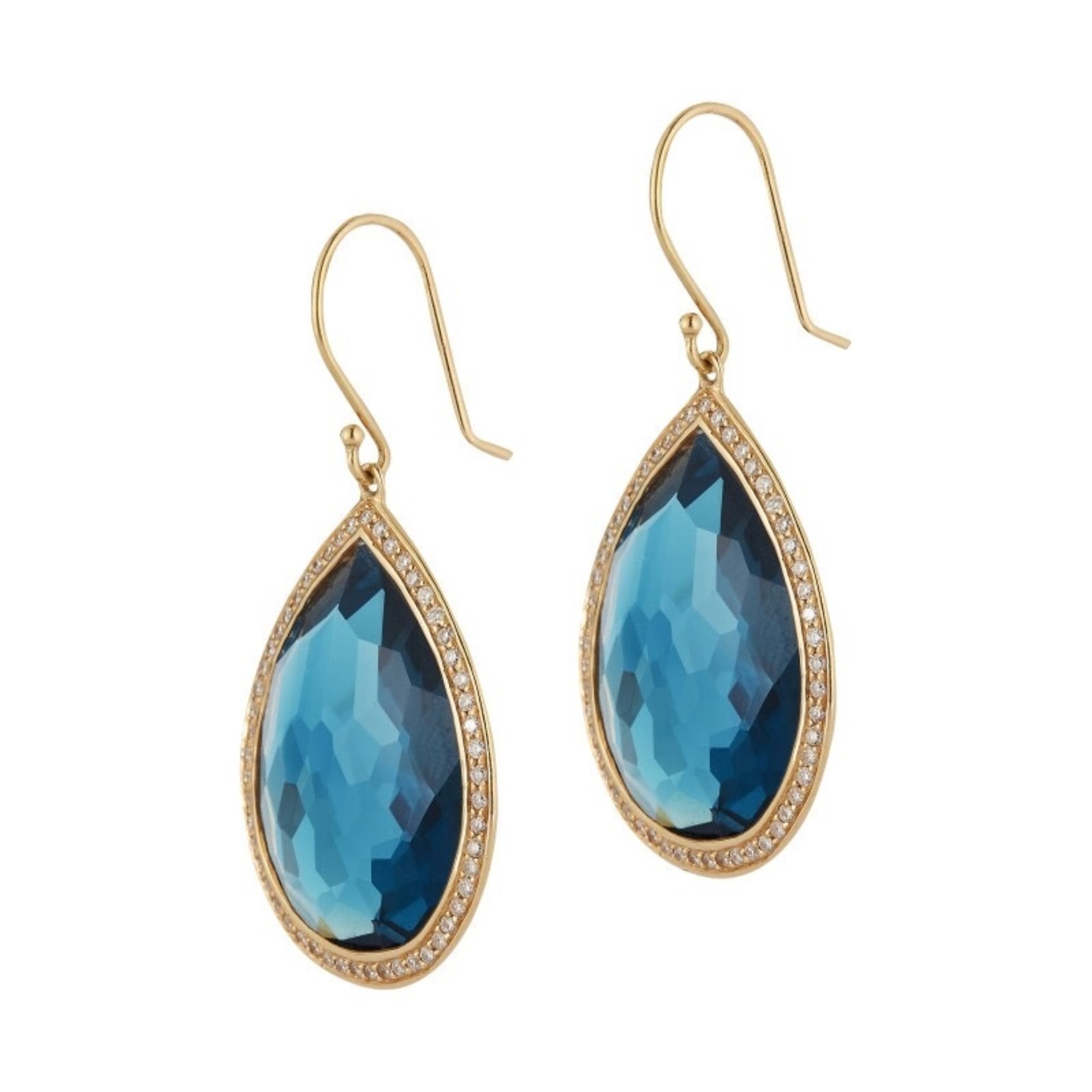 18K Gold London Blue Topaz & Diamond Teardrop Earrings