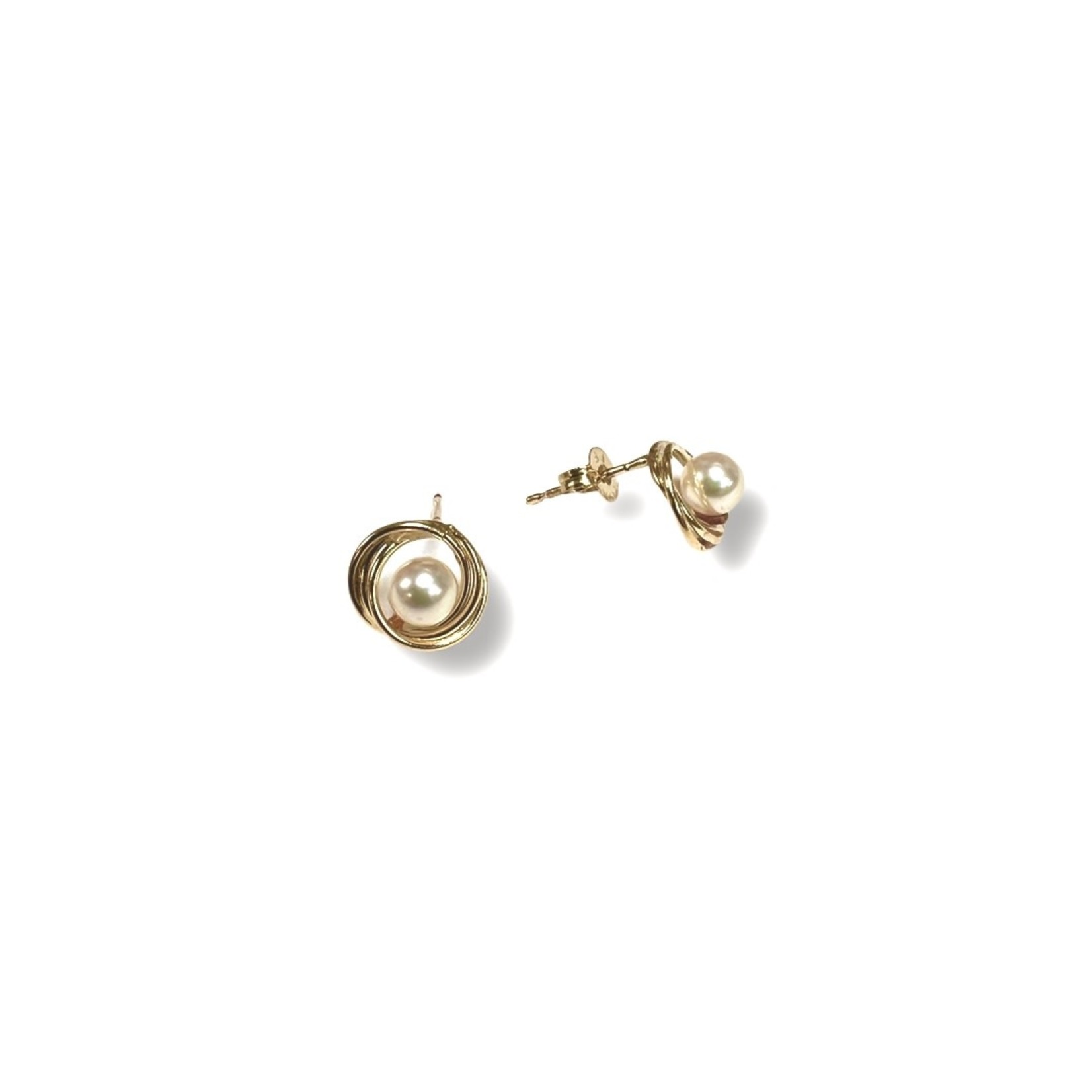 14K Yellow Gold Pearl Twisted Knot Stud Earrings