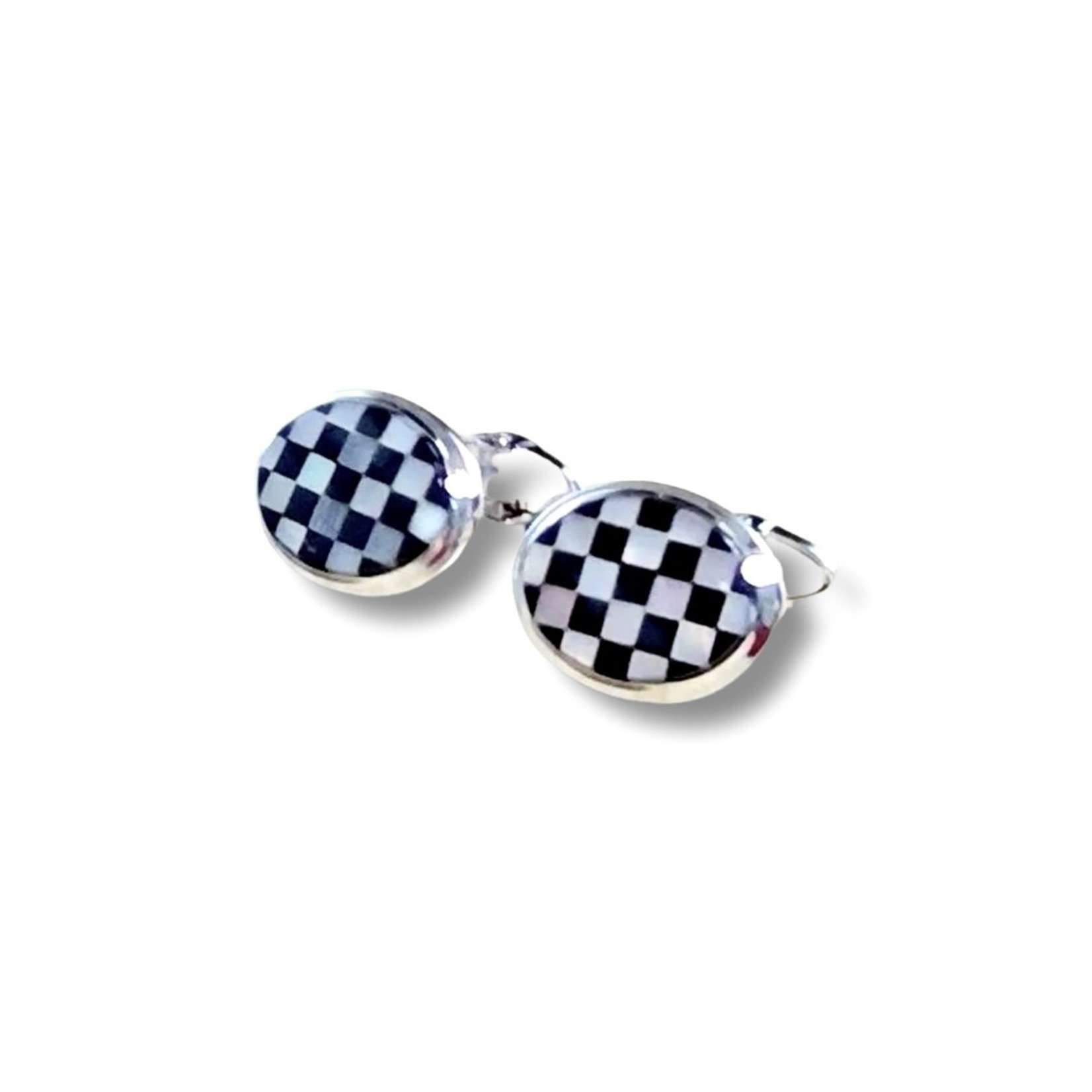 14K White Gold Mother of Pearl, Black Oynx Checkerboard Cufflinks