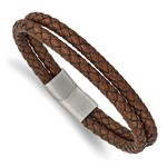 Double Row Chestnut Braided Leather Bracelet