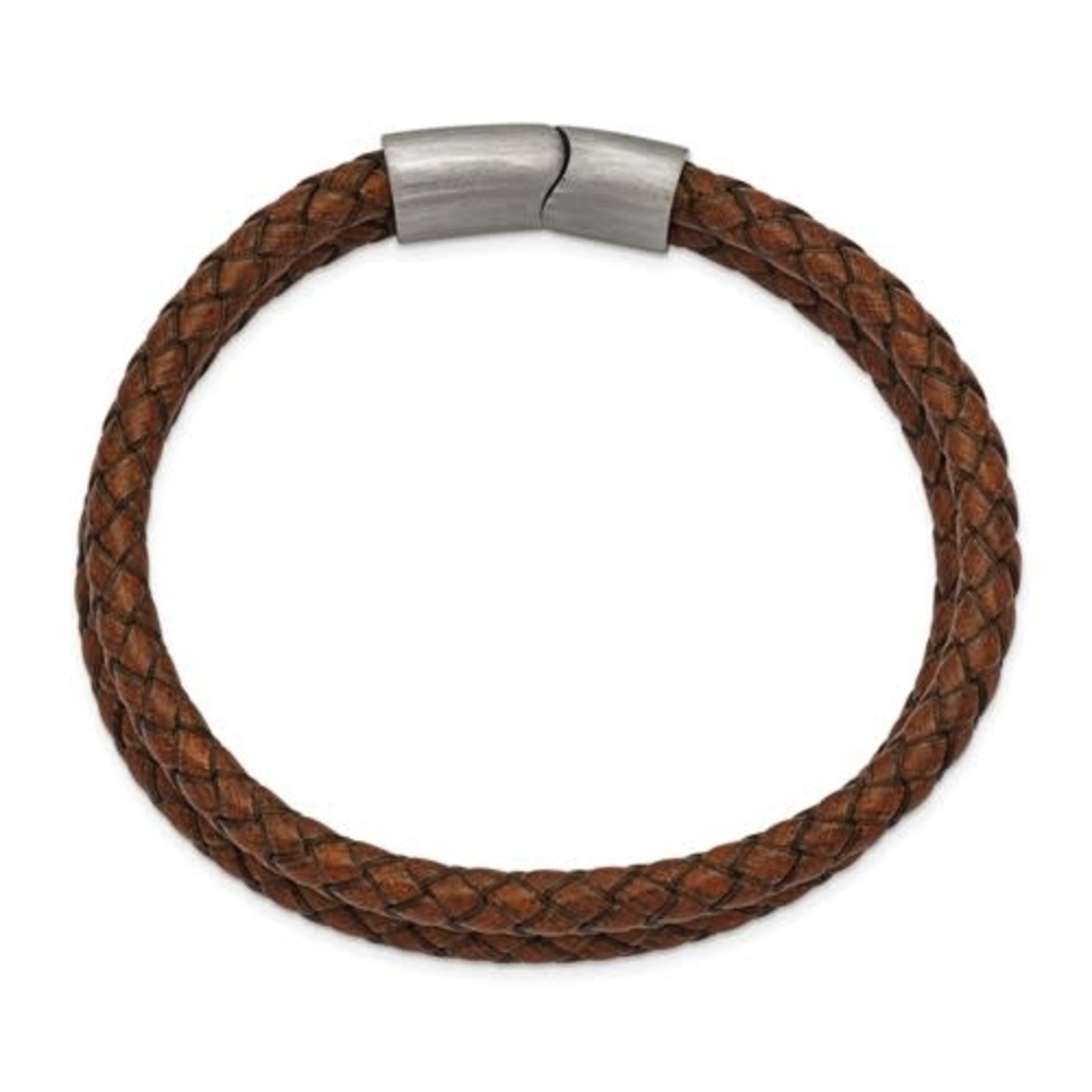 Double Row Chestnut Braided Leather Bracelet