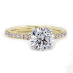14K Yellow Gold  Round Brilliant Cut Diamond French Pave Engagement Ring