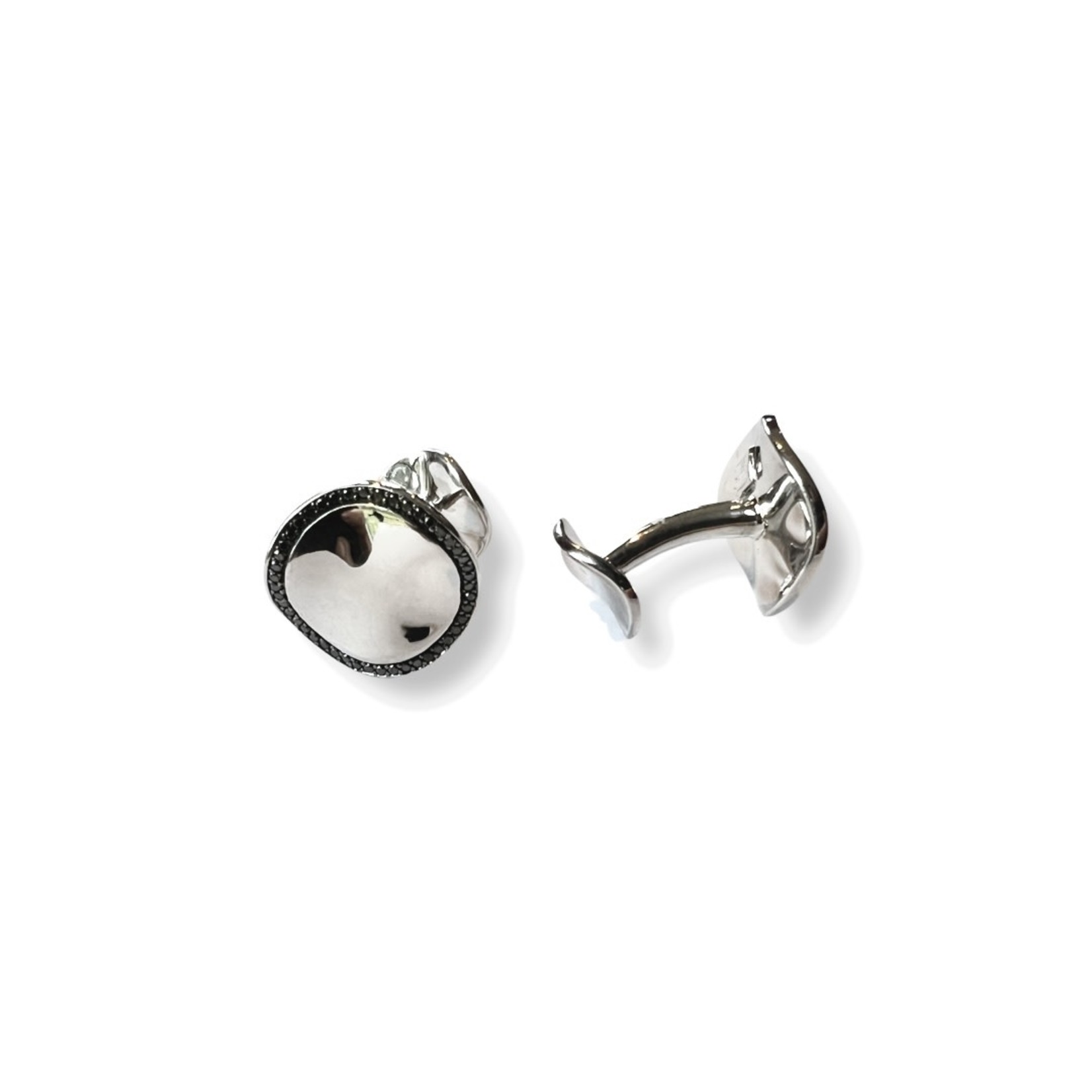 Sterling Silver Black Diamond Wavy Disc Cufflinks