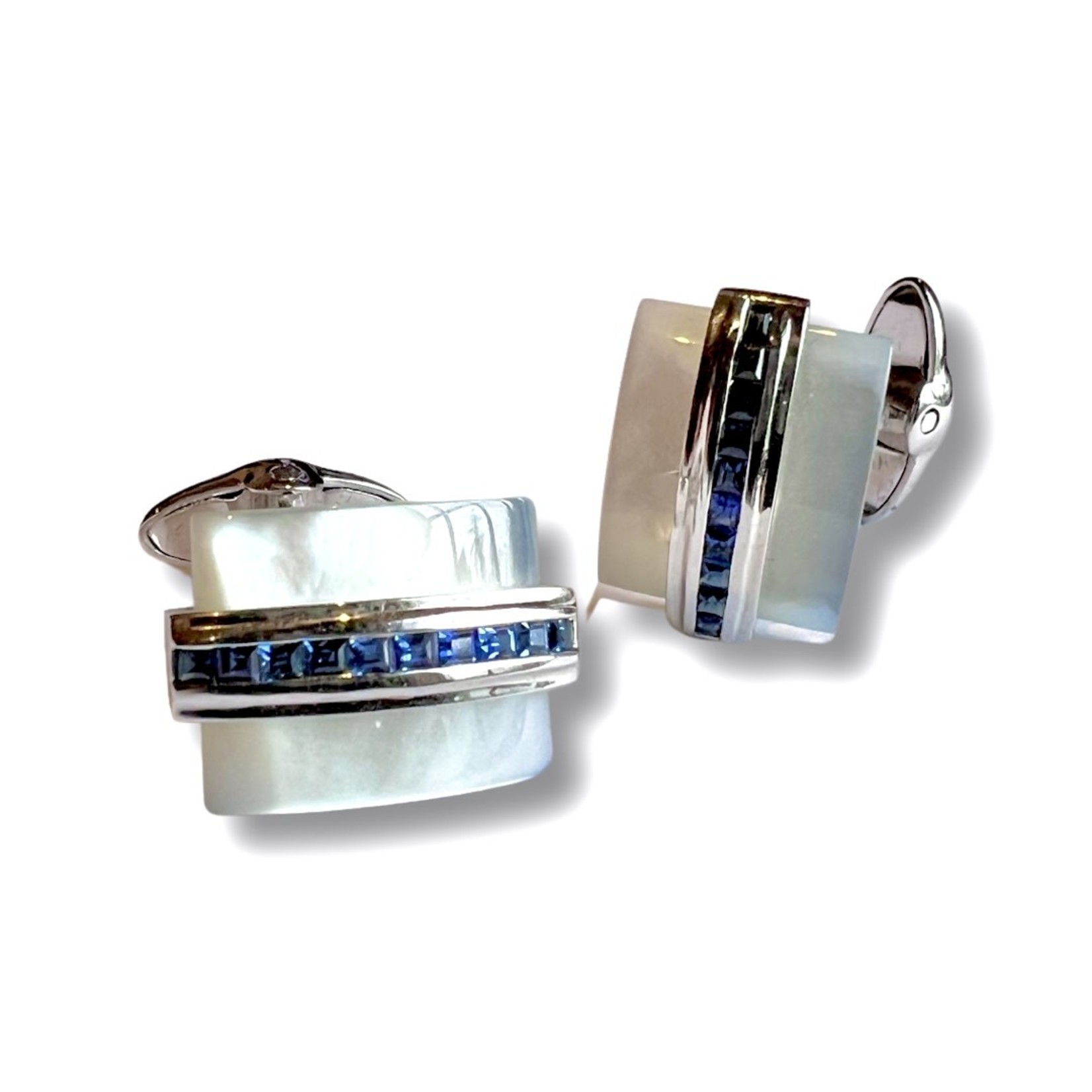 18K White Gold Mother of Pearl & Sapphire Cufflinks